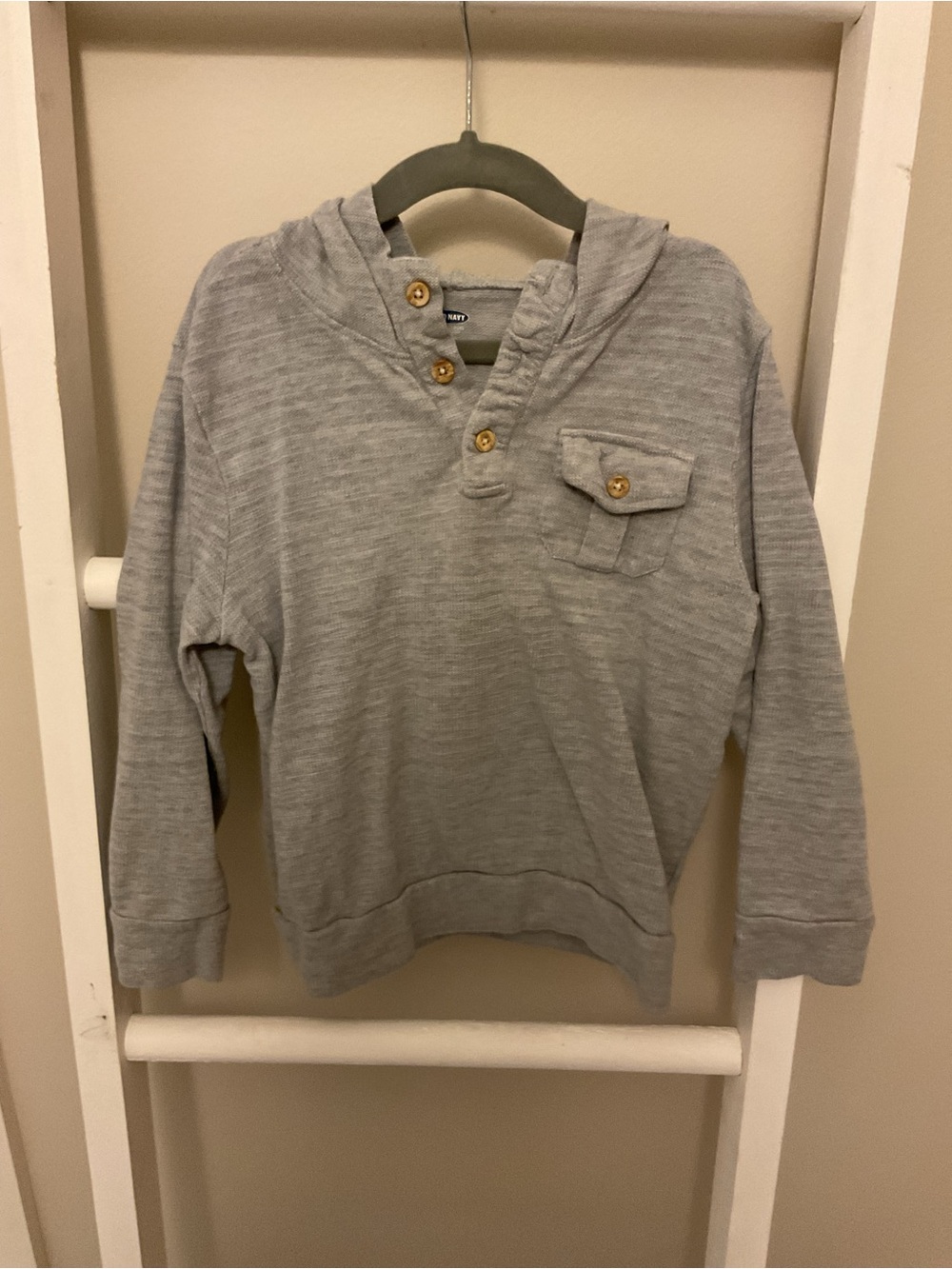Old Navy Light Gray Kids Hooded Henley Sweatshirt